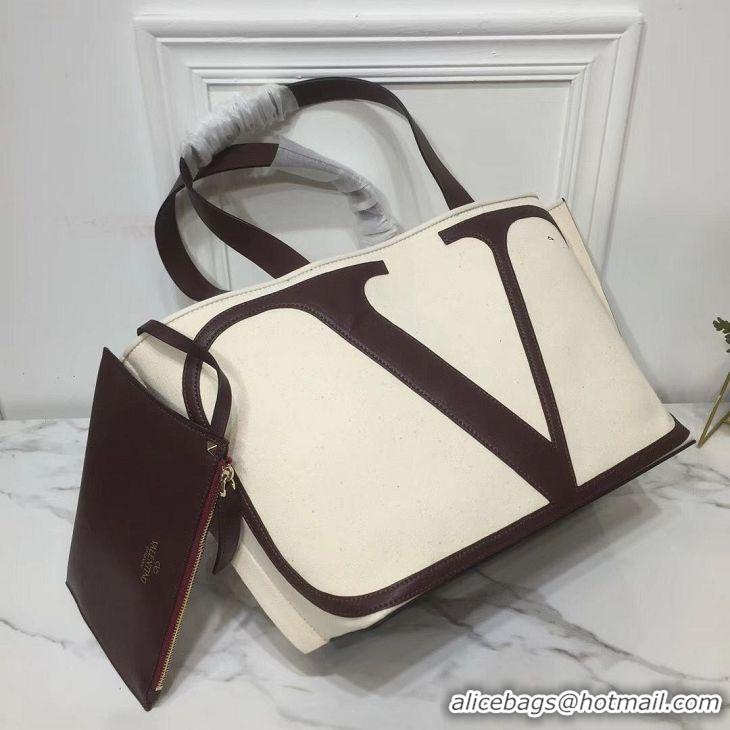 Traditional Specials VALENTINO Canvas Shopping Bag V0065 White&Brown