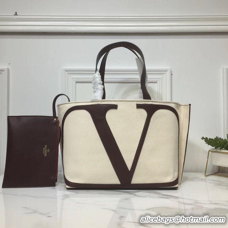 Traditional Specials VALENTINO Canvas Shopping Bag V0065 White&Brown