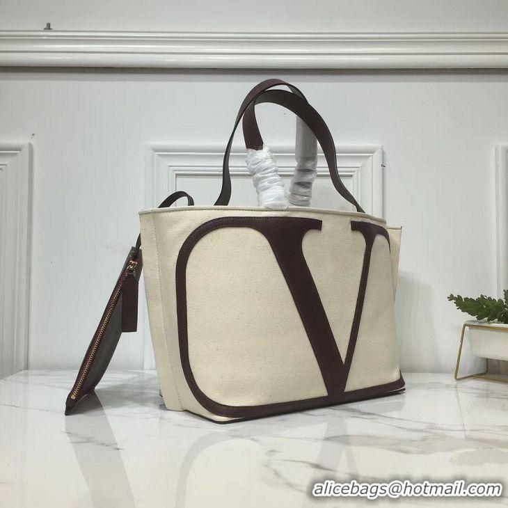 Traditional Specials VALENTINO Canvas Shopping Bag V0065 White&Brown