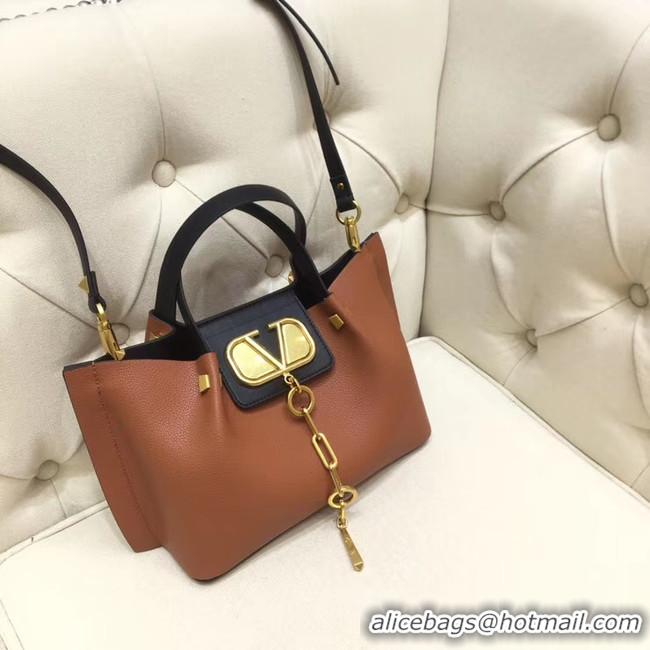 Top Grade VALENTINO Origianl leather tote 2070 brown