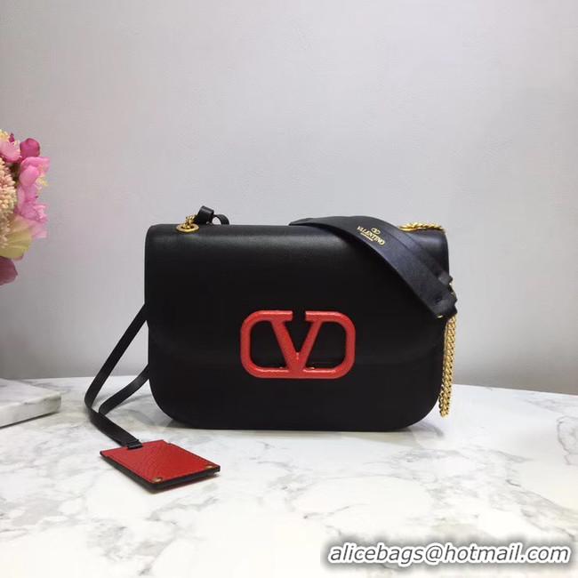 Popular Imitation VALENTINO VLOCK Origianl leather shoulder bag 2424 black