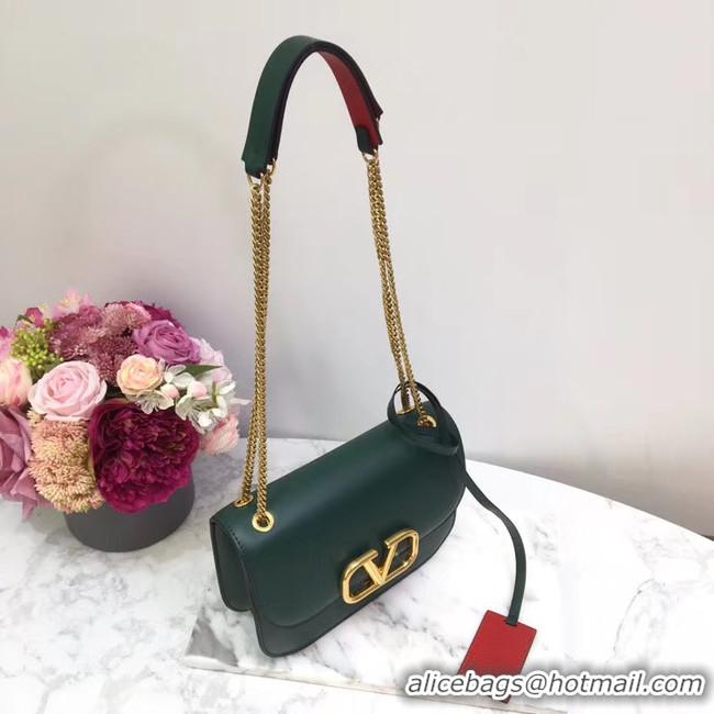 Best Luxury VALENTINO VLOCK Origianl leather shoulder bag 2222 green