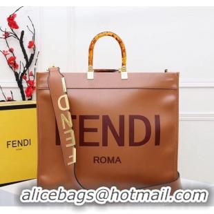 Top Quality FENDI Shopper leather bag F6398 Brown