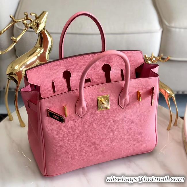 Low Price Hermes original Epsom Leather HB35O pink&gold Metal