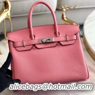 Top Quality Hermes original Epsom Leather HB35O pink&silver Metal