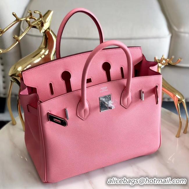 Top Quality Hermes original Epsom Leather HB35O pink&silver Metal