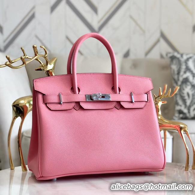 Top Quality Hermes original Epsom Leather HB35O pink&silver Metal