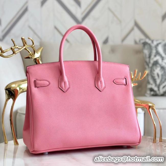 Top Quality Hermes original Epsom Leather HB35O pink&silver Metal