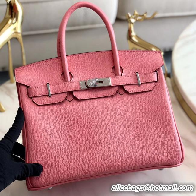 Top Quality Hermes original Epsom Leather HB35O pink&silver Metal