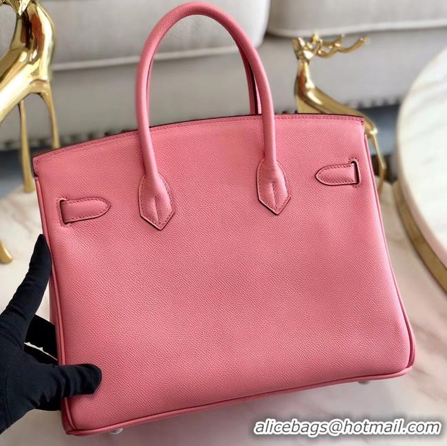 Top Quality Hermes original Epsom Leather HB35O pink&silver Metal