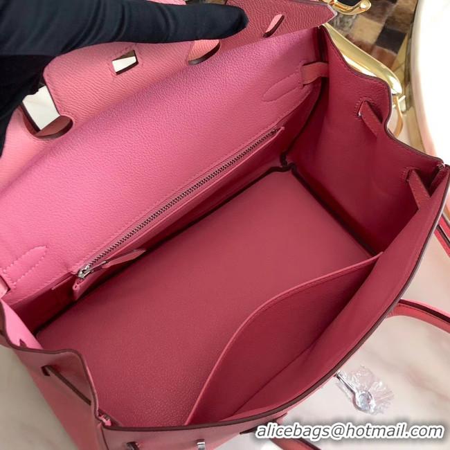 Top Quality Hermes original Epsom Leather HB35O pink&silver Metal