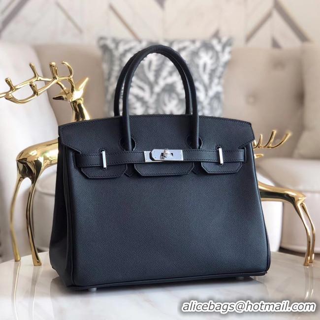 Unique Style Hermes original Epsom Leather HB35O black&silver Metal