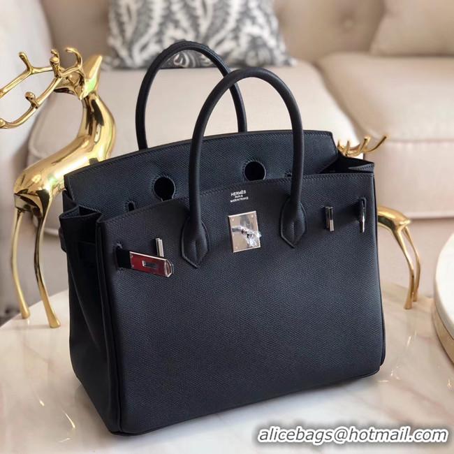 Unique Style Hermes original Epsom Leather HB35O black&silver Metal