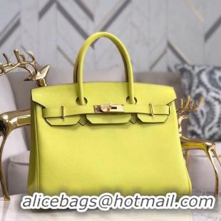 Top Grade Hermes original Epsom Leather HB35O lemon&gold Metal