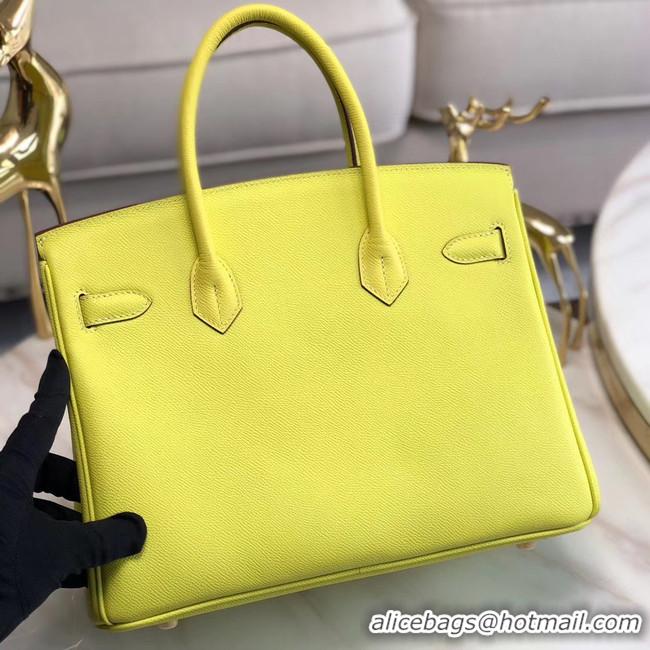 Top Grade Hermes original Epsom Leather HB35O lemon&gold Metal