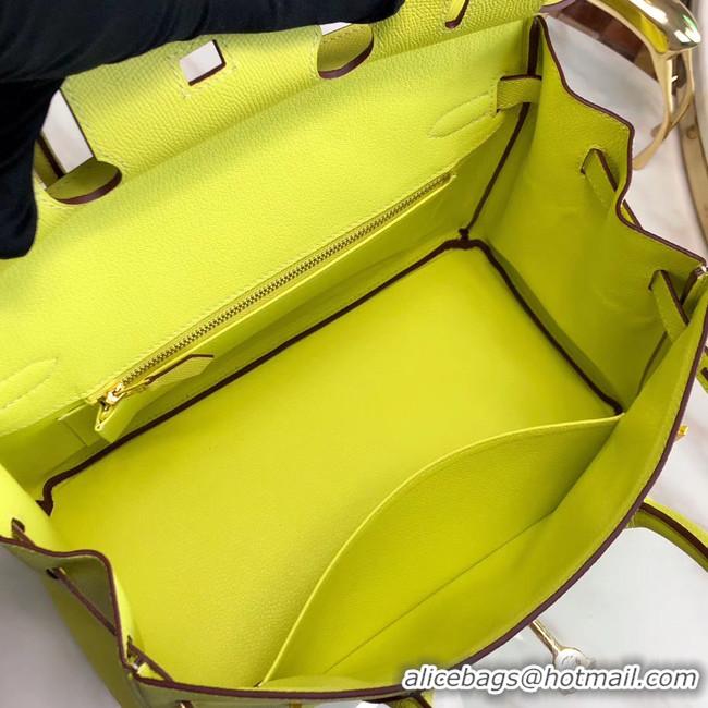 Top Grade Hermes original Epsom Leather HB35O lemon&gold Metal