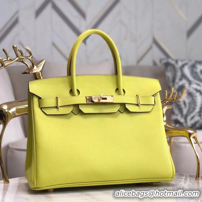 Top Grade Hermes original Epsom Leather HB35O lemon&gold Metal