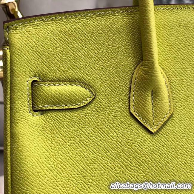 Top Grade Hermes original Epsom Leather HB35O lemon&gold Metal