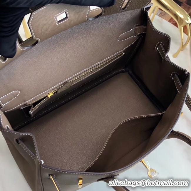 Market Sells Hermes original Epsom Leather HB35O grey&gold Metal