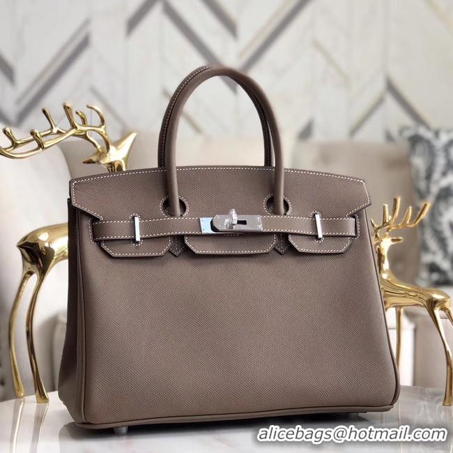 Top Quality Hermes original Epsom Leather HB35O grey&silver Metal