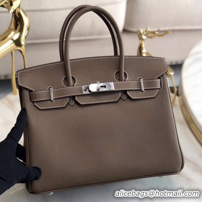 Top Quality Hermes original Epsom Leather HB35O grey&silver Metal