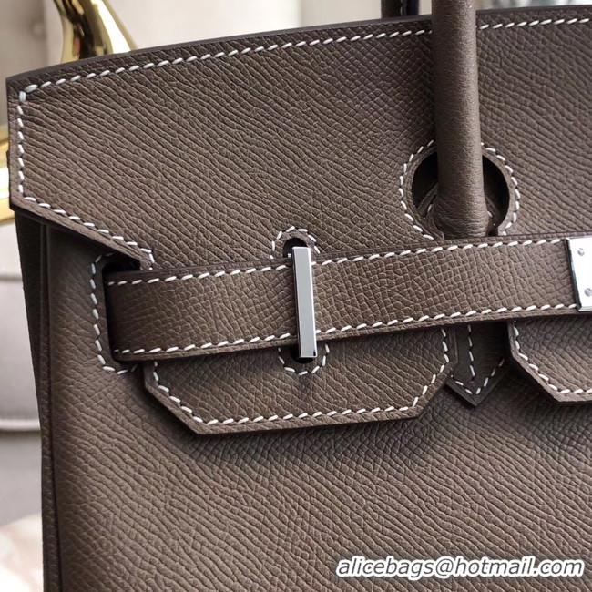 Top Quality Hermes original Epsom Leather HB35O grey&silver Metal