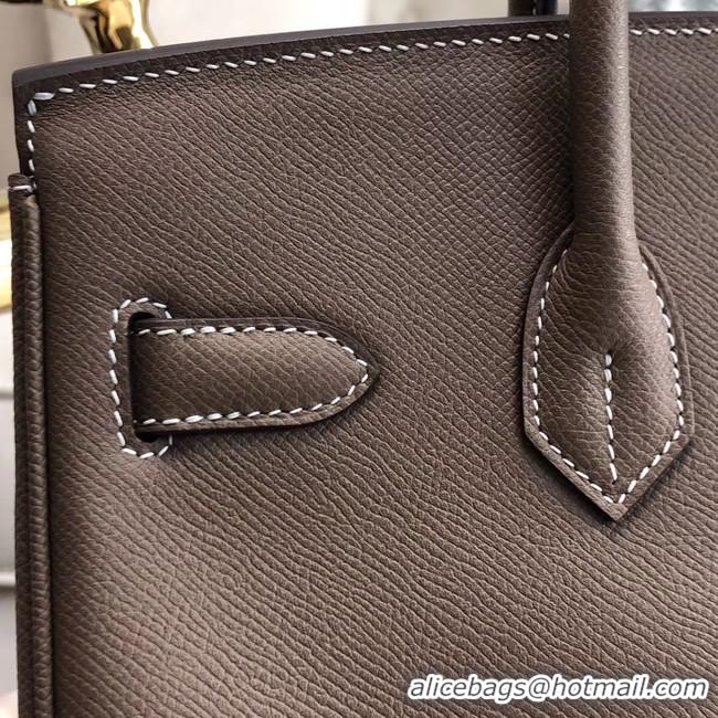 Top Quality Hermes original Epsom Leather HB35O grey&silver Metal