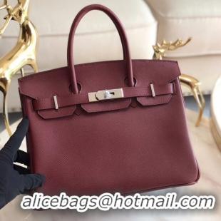 Chic Reproduction Hermes original Epsom Leather HB35O Burgundy&silver Metal