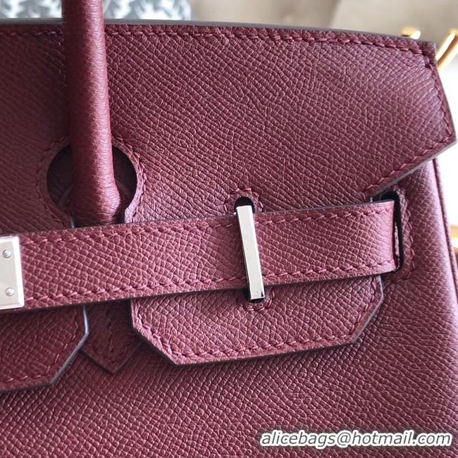 Chic Reproduction Hermes original Epsom Leather HB35O Burgundy&silver Metal