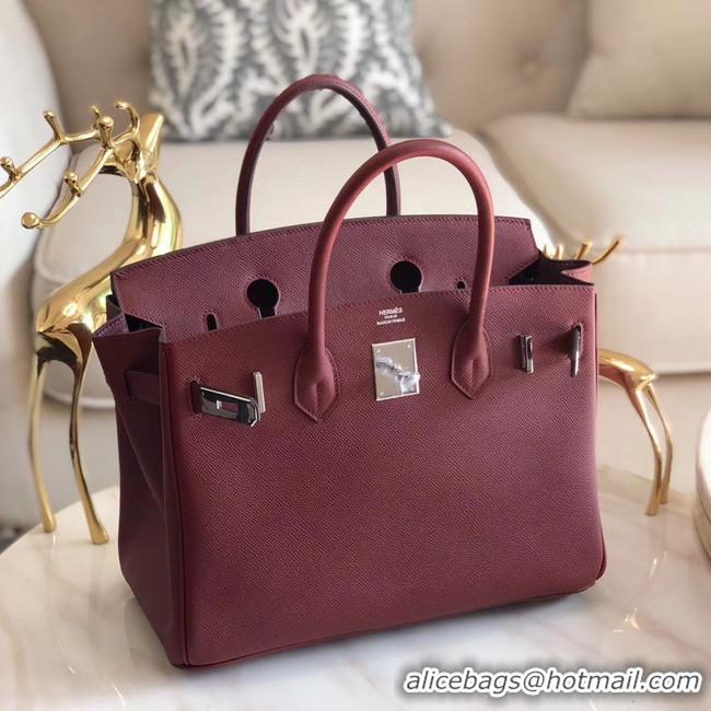 Chic Reproduction Hermes original Epsom Leather HB35O Burgundy&silver Metal