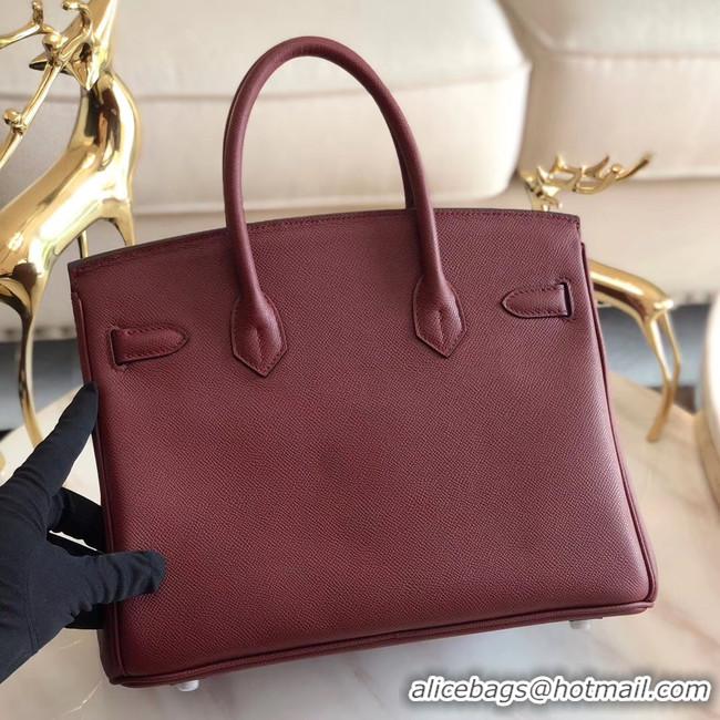 Chic Reproduction Hermes original Epsom Leather HB35O Burgundy&silver Metal