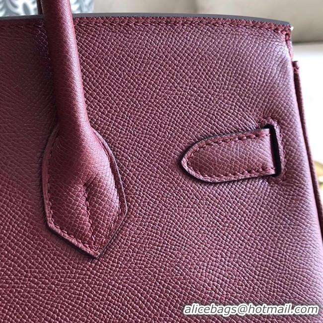 Chic Reproduction Hermes original Epsom Leather HB35O Burgundy&silver Metal