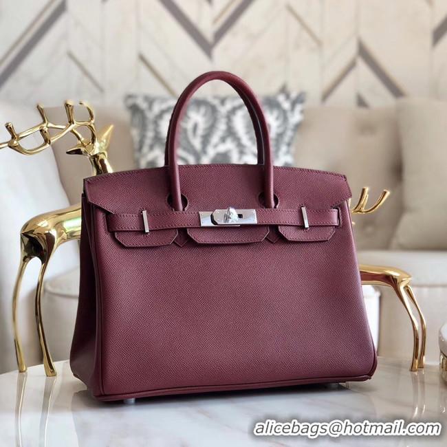 Chic Reproduction Hermes original Epsom Leather HB35O Burgundy&silver Metal