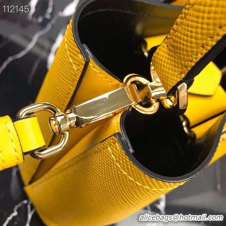 Duplicate Prada Panier small Original Saffiano Bag 1BA217 Yellow