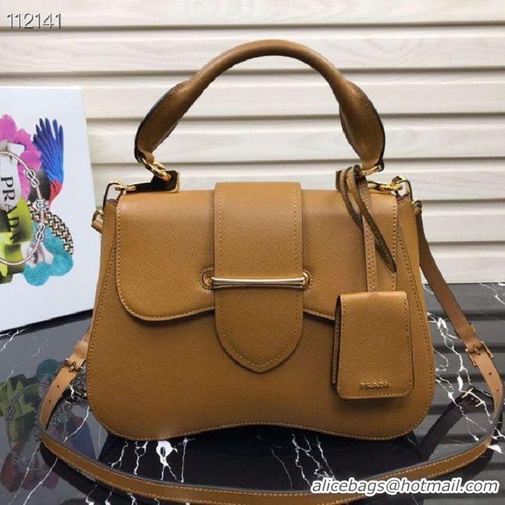 Durable Faux Prada Embleme Saffiano leather bag 1BN005 tan