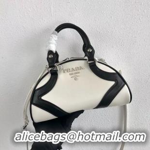 Cheapest Fashion Prada Calf skin tote 1BD071 white&black