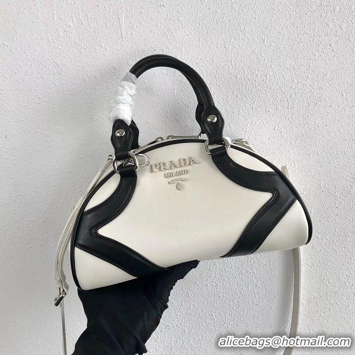 Cheapest Fashion Prada Calf skin tote 1BD071 white&black