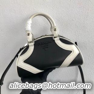 Imitation Wholesale Prada Calf skin tote 1BD071 black&white