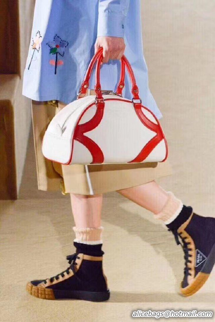 Grade Inexpensive Prada Calf skin tote 1BD071 white&red