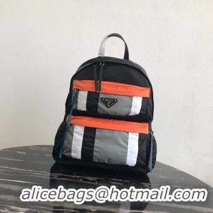 Reasonable Price Prada Printed technical fabric backpack 2VZ025 black&orange