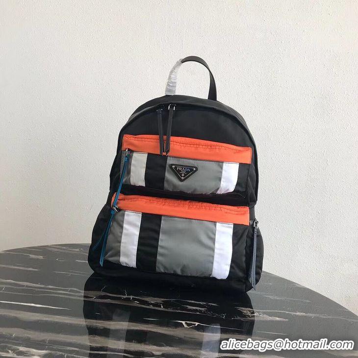 Reasonable Price Prada Printed technical fabric backpack 2VZ025 black&orange