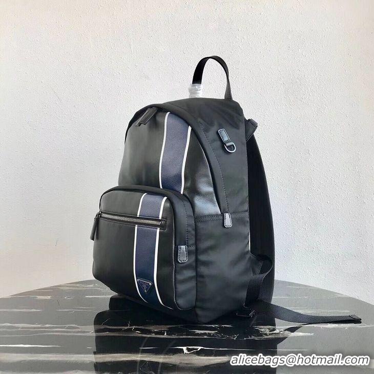 Well Crafted Prada Technical fabric and leather backpack 2VZ066 black&blue