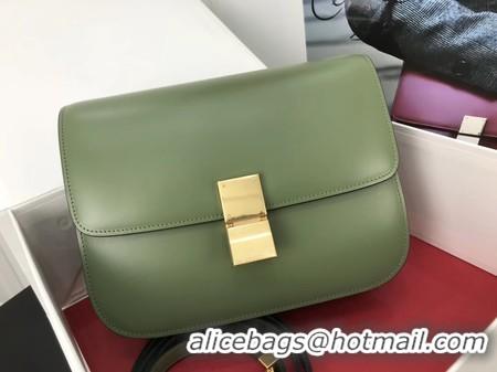 New Style Celine Classic Box Flap Bag Original Calfskin Leather 3378 Green