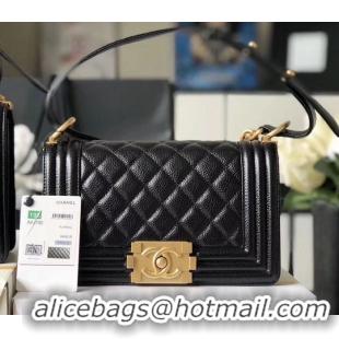 Low Cost Chanel Le Boy Flap Shoulder Bag Original Cavier Leather A67085 Black Gold Buckle