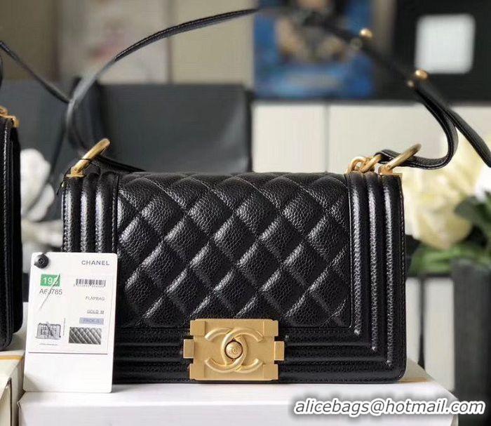 Low Cost Chanel Le Boy Flap Shoulder Bag Original Cavier Leather A67085 Black Gold Buckle