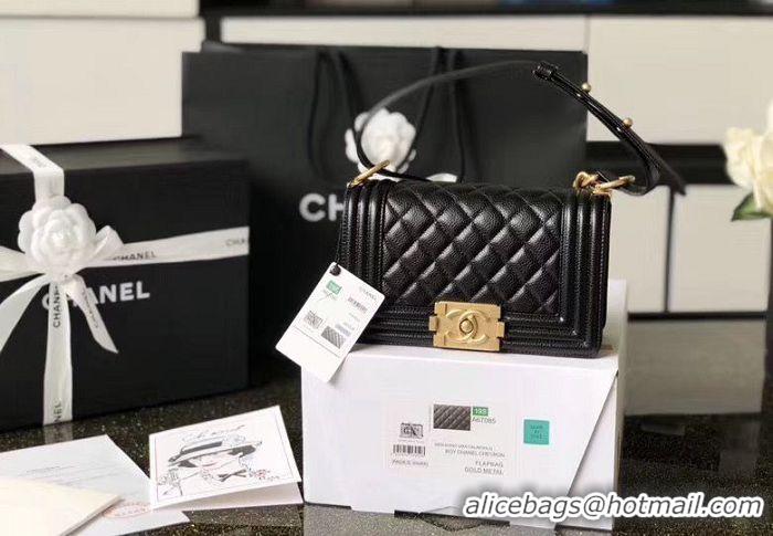 Low Cost Chanel Le Boy Flap Shoulder Bag Original Cavier Leather A67085 Black Gold Buckle