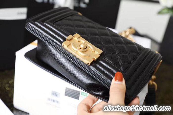 Low Cost Chanel Le Boy Flap Shoulder Bag Original Cavier Leather A67085 Black Gold Buckle