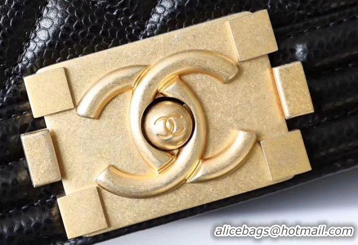 Low Cost Chanel Le Boy Flap Shoulder Bag Original Cavier Leather A67085 Black Gold Buckle