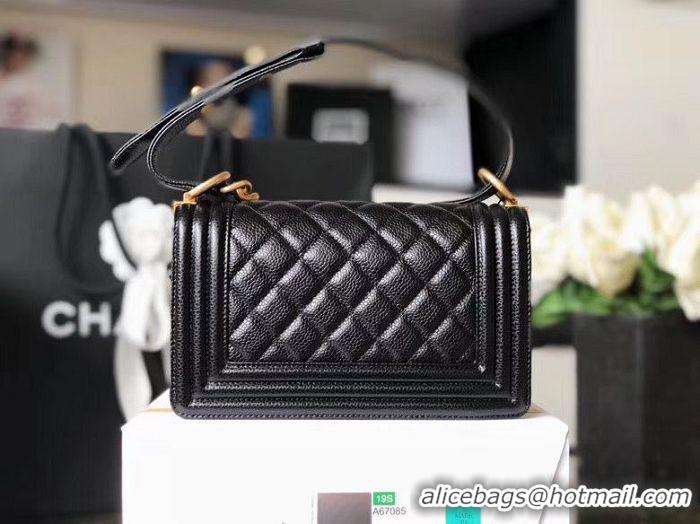 Low Cost Chanel Le Boy Flap Shoulder Bag Original Cavier Leather A67085 Black Gold Buckle