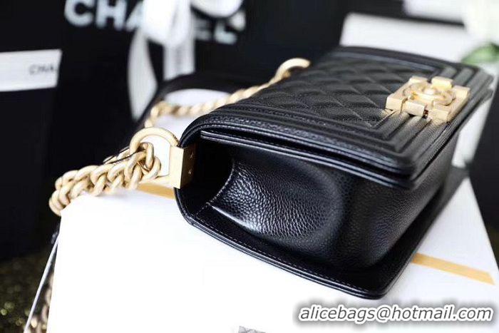 Low Cost Chanel Le Boy Flap Shoulder Bag Original Cavier Leather A67085 Black Gold Buckle